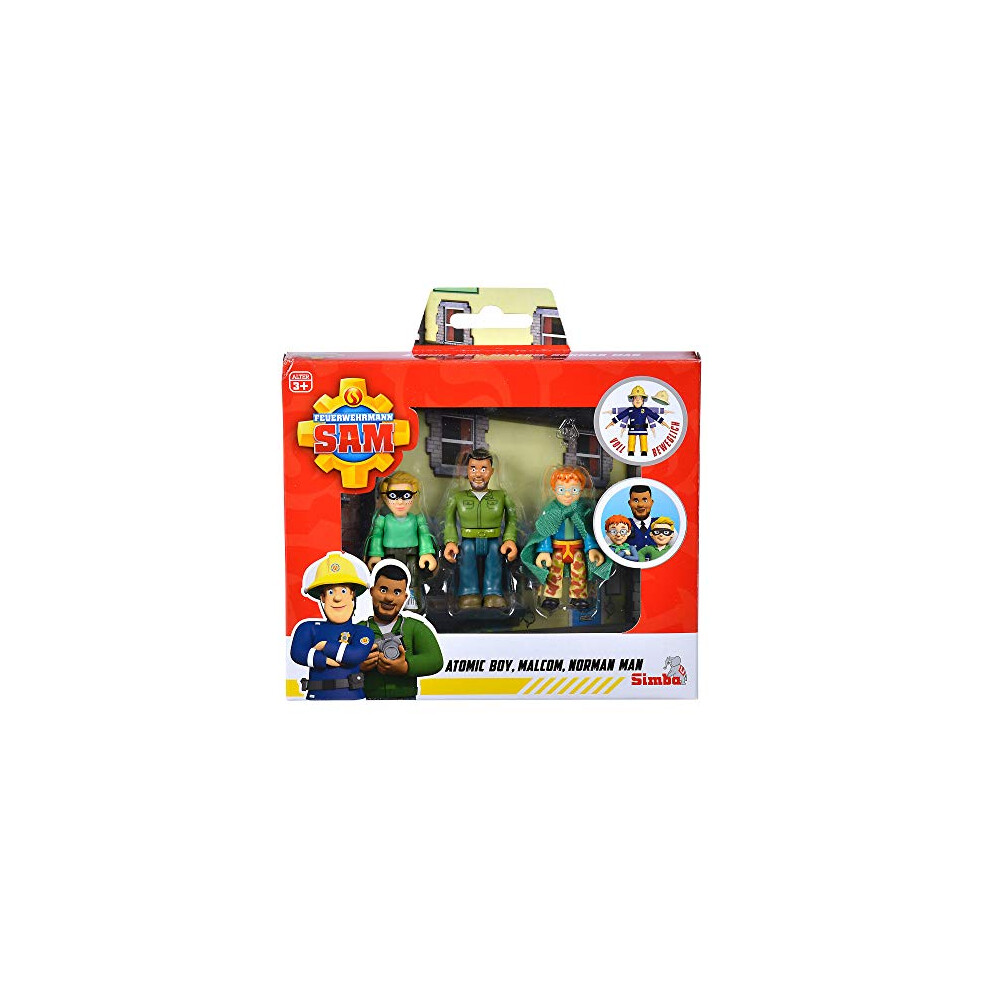 109251091 Fireman Sam Superhero Figure Set, Policeman Malcom, Norman and James, Fully Movable, 7.5 cm