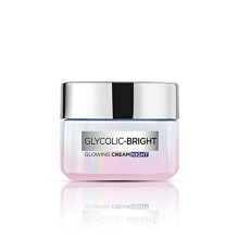 L'Oreal Paris Glycolic Bright Glowing Night Cream 15ml | Overnatning lysende fløde med glycolsyre, der visbolerer pletter og afslører glødende hu