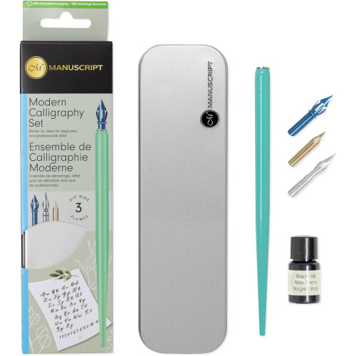 Manuscript Modern Calligraphy Pen Set Includes 3 Nibs & Black Ink Pot