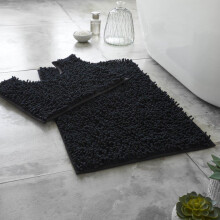 (Black) 2 Piece Loop Bath Mats for Bathroom - Non-Slip Bath Mat Set Rugs, Extra Soft Pedestal Bathmat