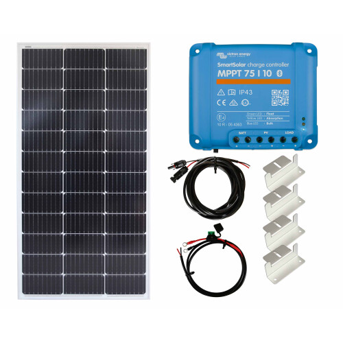 Lowenergie 100w Mono Solar Panel Kit Battery Charging MPPT Controller Z Brackets with Mounting Brackets and Cables