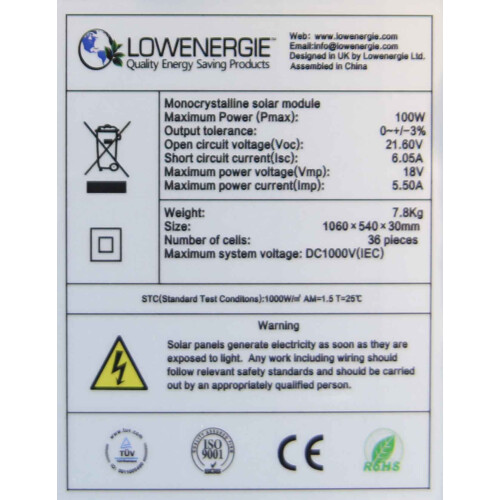 Lowenergie 100w Mono Solar Panel Kit Battery Charging MPPT Controller Z Brackets with Mounting Brackets and Cables 2