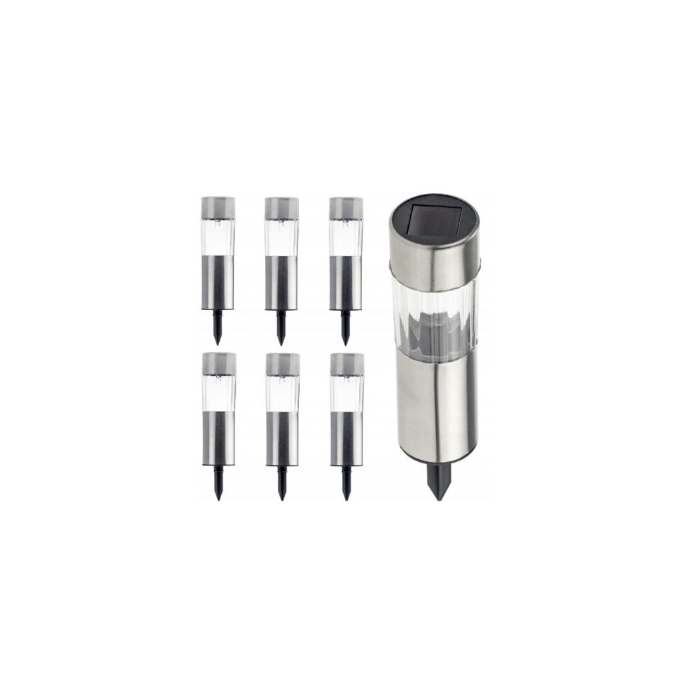 6pc SOLID Solar Bollard Outdoor Garden Stake Lights 15cm Weatherproof Silver