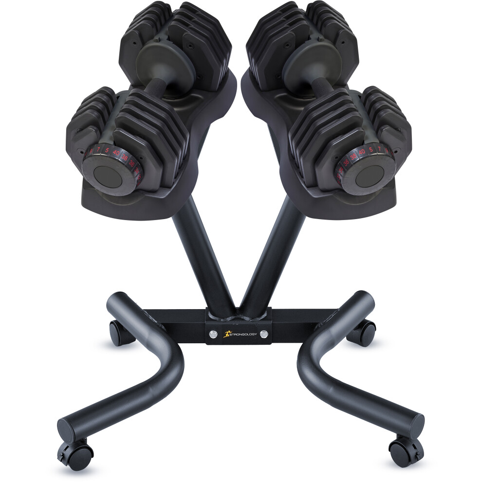Homeology Strongology 40Kg Adjustable Dumbbell Pair With Free Durable Steel Adjustable 40Kg Dumbbell Floor Stand