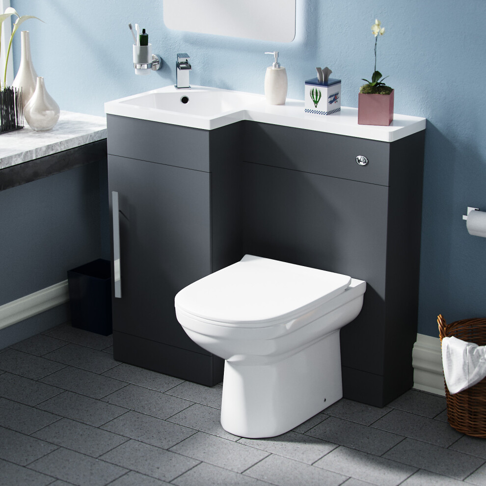 Nes Home 900mm Left Hand Matt Grey Basin Vanity, WC Unit & Back To Wall Toilet