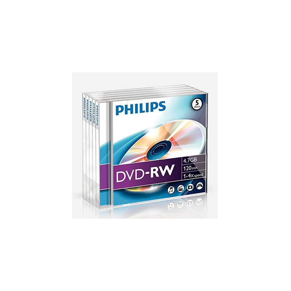 Philips Phov-Rw4754jc Blank Dvd-Rw Media Box 5 Pieces, Packaging May Vary