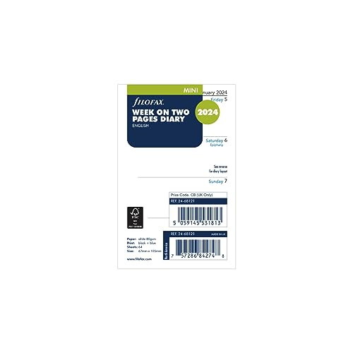 Mini week on two pages English 2024 diary, White