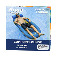Aqua Comfort Pool Float Lounge – Inflatable Pool Floats for Adults with Headrest and Footrest – Blue/Orange Surfer Sunset