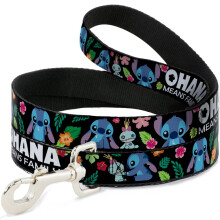 "OHANA MEANS FAMILY/Stitch & Scrump Poses/Tropical Flora Multi Color Pet Leash, 6' x 1/2"
