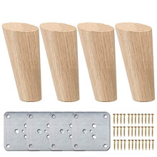 6 inch / 15cm Wooden Furniture Legs, La Vane Set of 4 Solid Wood Oblique Tapered Furniture Replacement Feet with Mounting Plate & Screws for Sofa TV