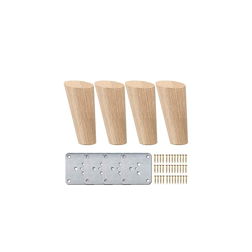 6 Inch / 15Cm Wooden Furniture Legs, La Vane Set Of 4 Solid Wood Oblique Tapered Furniture Replacement Feet With Mounting Plate & Screws For Sofa Tv 8789221331903