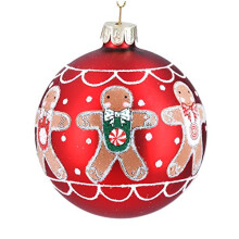 Matt Red Gingerbread Men Glass Bauble, Christmas