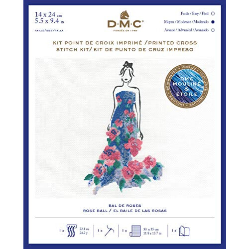 DMC Stitch Kit Rose Ball, Includes Embroidery Threads, Needle, Canvas Aida and Instructions