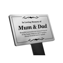Mum & Dad Memorial Remembrance Plaque - Ground Stake Grave Ornaments - Silver and Black Acrylic, Weatherproof & Hardwearing, Outdoor, Grave Marker,