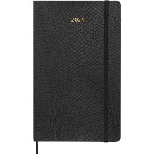 Weekly Agenda 12 Months 2024 with Box, Agenda 2024, Size Large 13x21, Soft Cover and Elastic Closure, Faux Snakeskin Colour Black