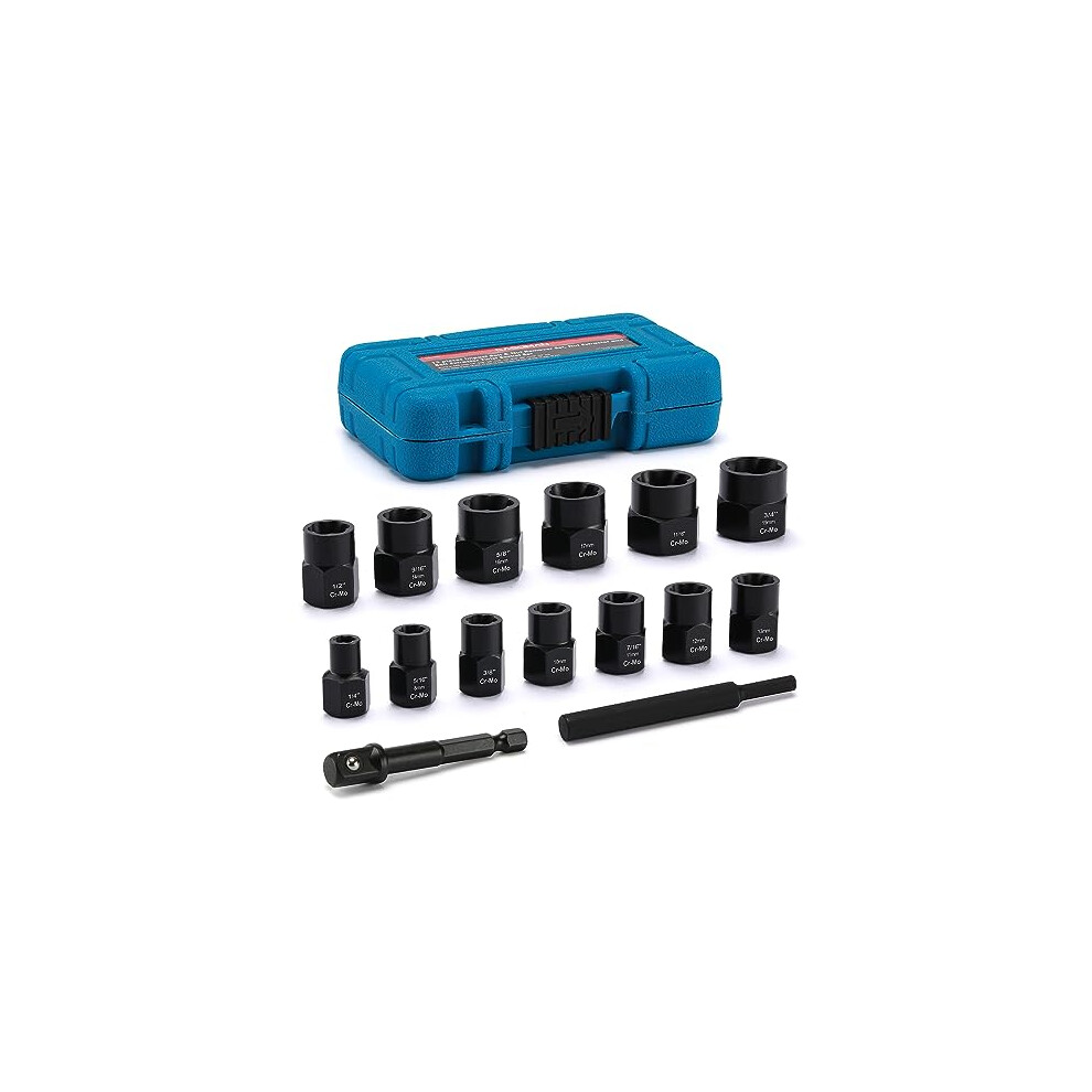 13 Pieces Impact Bolt & Nut Remover Set, Nut Extractor And Bolt Extractor Twist Socket Set,Bolt Remover Tool Set 750139057894