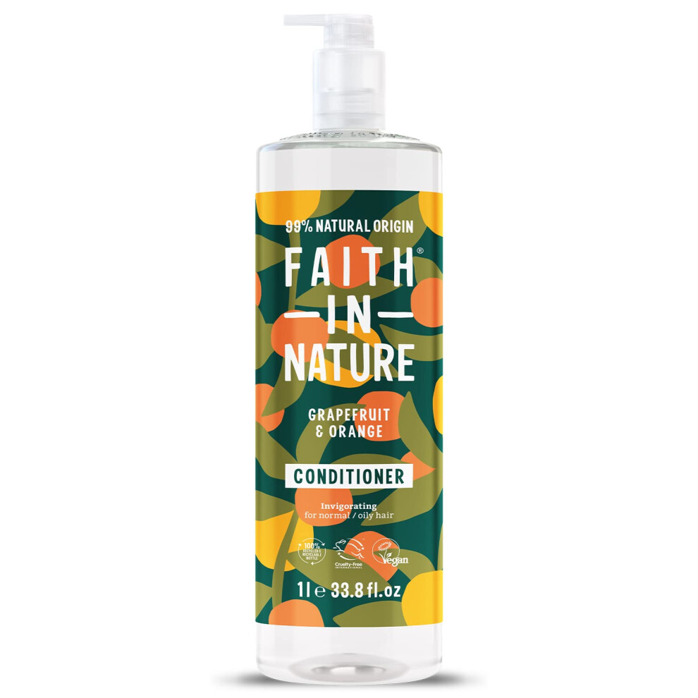 1L Natural Grapefruit & Orange Conditioner, Invigorating, Vegan & Cruelty Free, No SLS or Parabens, For Normal to Oily Hair