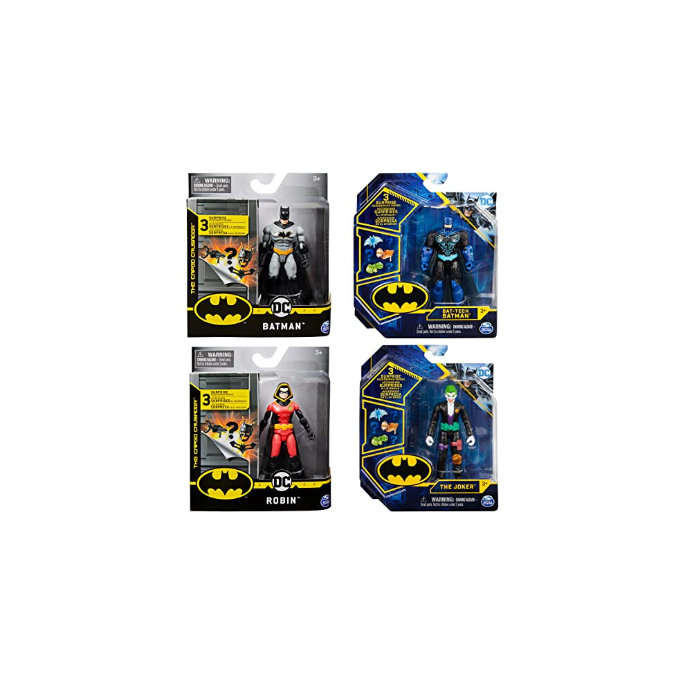 BATMAN 4-Inch Action Figures with 3 Mystery Accessories (Styles Vary)