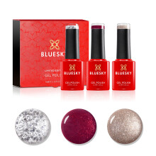 Gel Nail Polish Christmas Set, Glitter Gel Polish - Heart Queen, Golden Star, Silver Flakes, Silver, Red, Gold, 3 x 5 ml Gel Polish Set (Requires