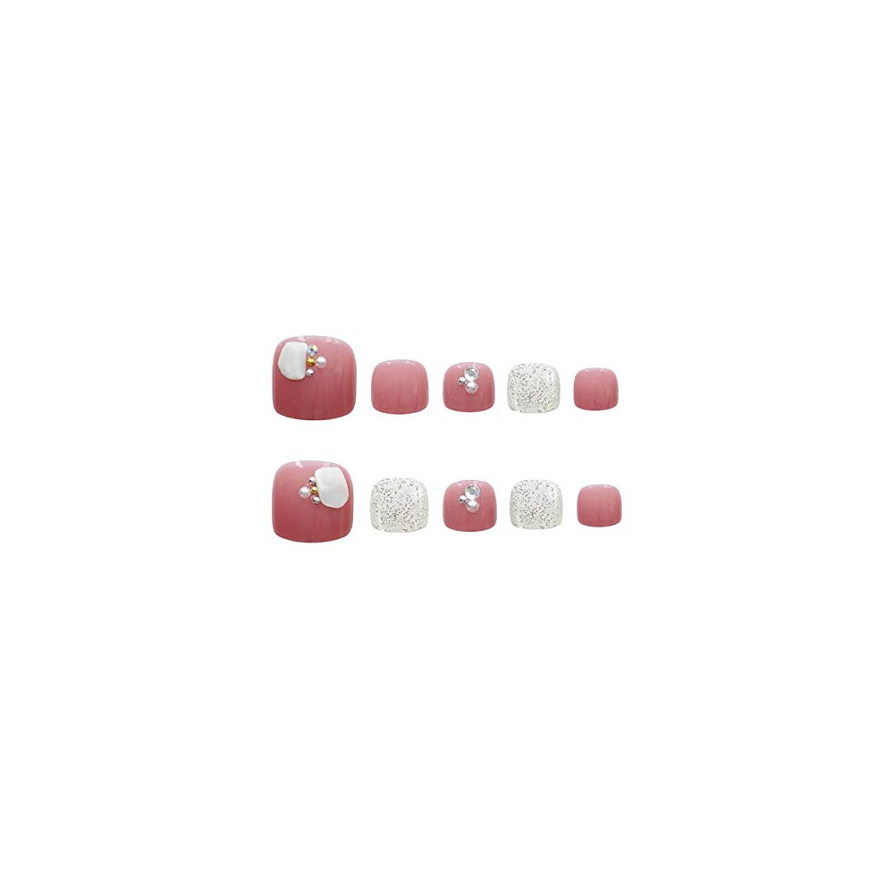 Lanxyuamy 24Pcs/Set Glitter False Toenails With Glue On Nails Acrylic Press On Toe Nails Full Cover Artificial Toenails Feet Nails Pedicure For Women Girls