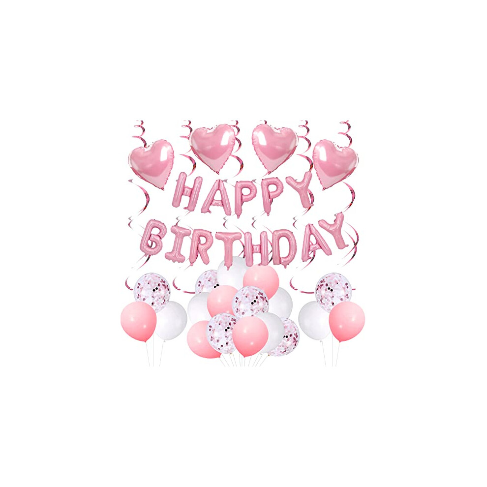 Pink Birthday Decorations for Women Girls, Happy Birthday Balloon Banner Decoration, Pink Party Decorations for 1st 13th 16th 21st 30th 40th 50th 60th