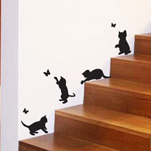 Cats playing Catching butterflies home Vinyl Wall Sticker Decor Decal Mural KItchen Pets wallpaper decoration kids room Living room wall art interior