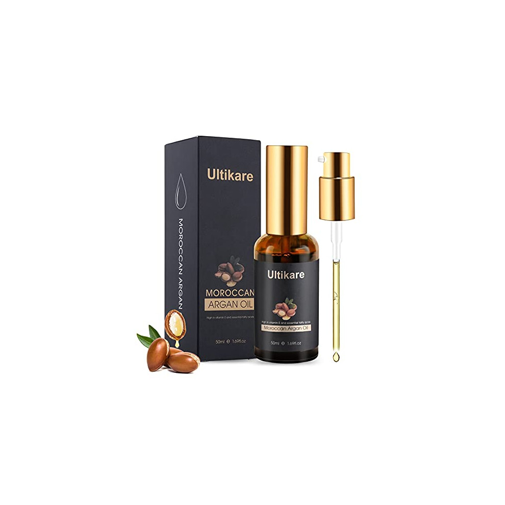 Ultikare Hair Argan Oil, Moroccan Argan Oil For Hair- Repair Serum For Curly, Dry And Damaged Hair - Nails & Hair Treatment Essential Oils 1.69Fl Oz