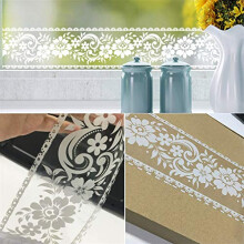 3.94 inch X 39.37 inch/Roll White Lace Transparent Removable Self Adhesive Wallpaper Border Shop Display Waterproof Window Film Glass Sticker Bathroom