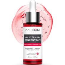 NEW Procoal 10% Vitamin C Serum Concentrate, NEW, Vegan, for Face with Prebiotics, Pomegranate & Kakadu Plum, 100% Recyclable Packaging, Made in UK,