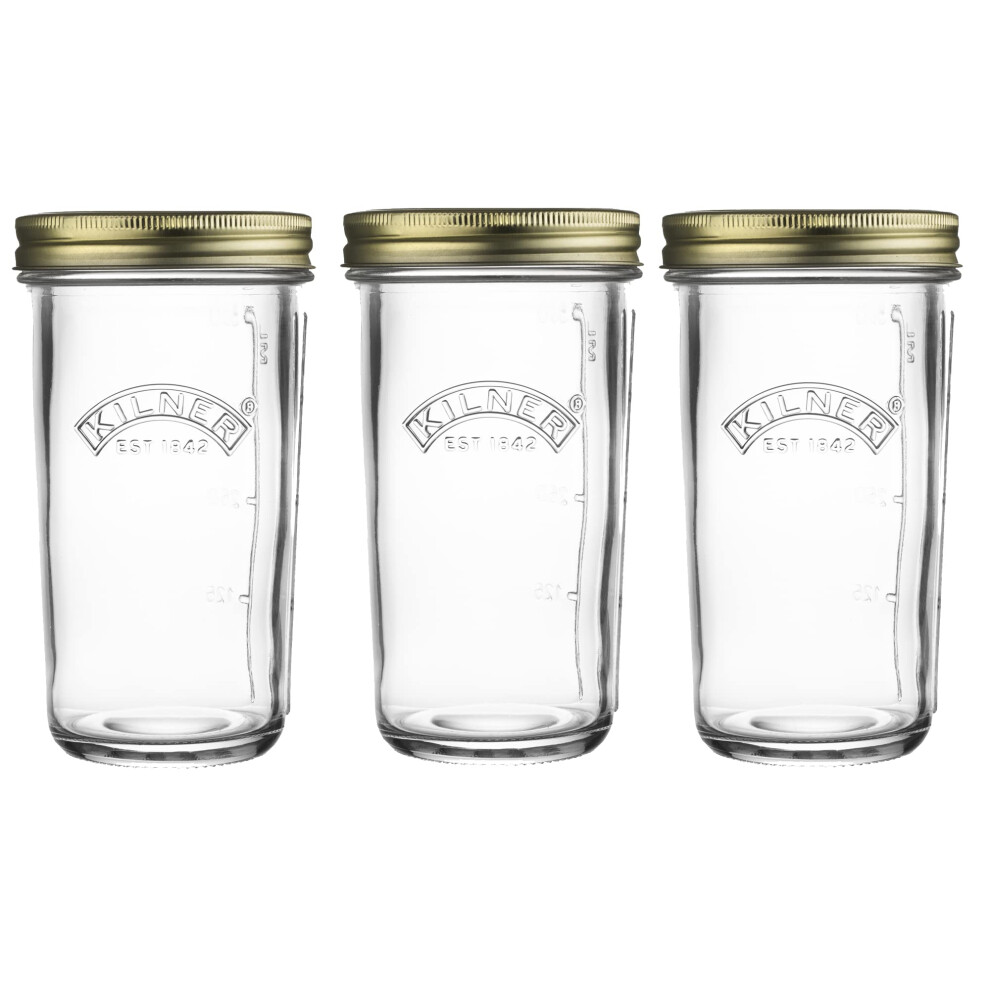 0.5 Litre Set of Three Wide Mouth Screw Top Glass Preservation Jars - Clear