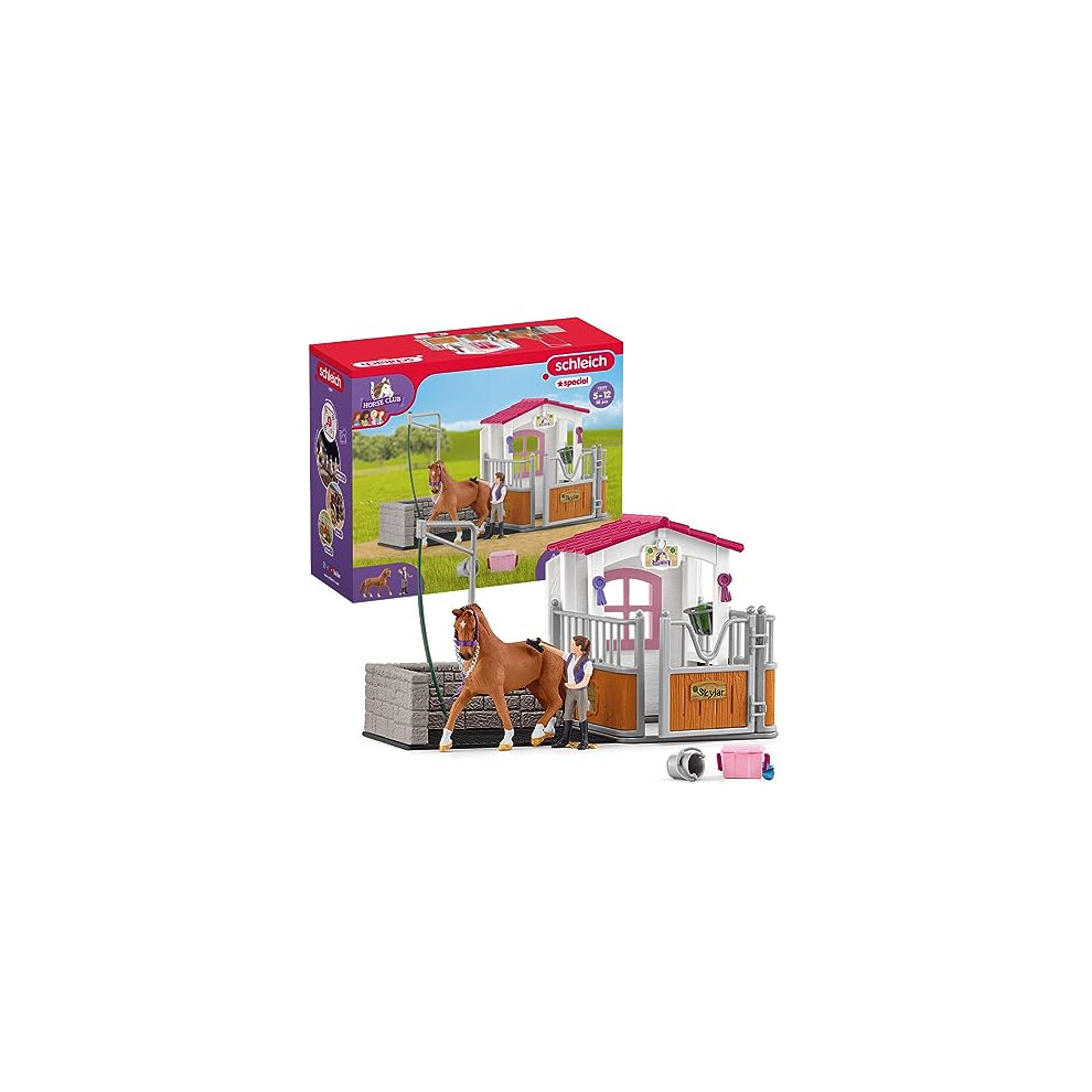 HORSE CLUB 72177 - 13-Teiliges Pferde Spielzeug Set fÃ¼r MÃ¤dchen und Jungen ab 5 Jahren, Spielset mit Pferdestall, Waschplatz, Stall, Pferd, Reiterin