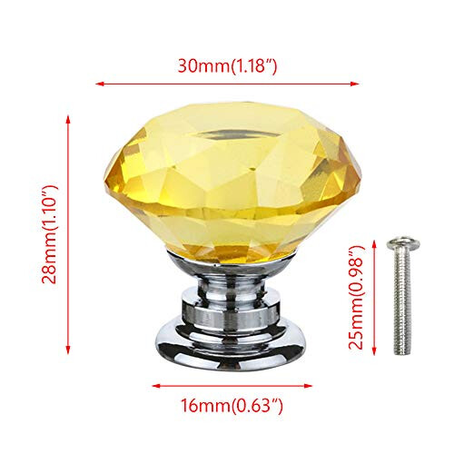 6pcs 30mm Yellow Crystals Glass Drawer Knobs Cupboard Knobs Door Knobs Cabinet Handle Drawer Pull Handle with Screw 2