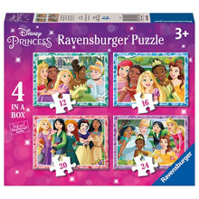 Disney Princess Toys - 4 in a Box Jigsaw Puzzles - 12, 16, 20, 24 Pieces - 2023 Edition