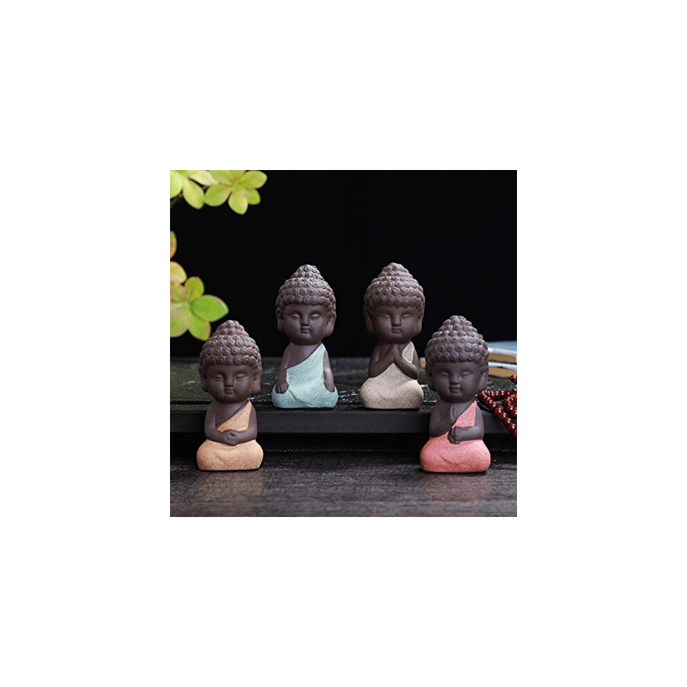 4 Pack Mini Cute Buddha Statue, Ceramic Small Adorable Monk Figurines, Yoga Mandala Sculptures for Office, Car, Home Decoration
