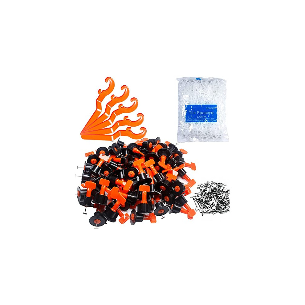 Tile Leveling System Kit, 100Pcs Reusable Tile Levelers Spacers For Building Walls Floors With 4Pcs Special Wrenches, 500Pcs 2Mm Tile Spacers, 10Pcs T 769044772433