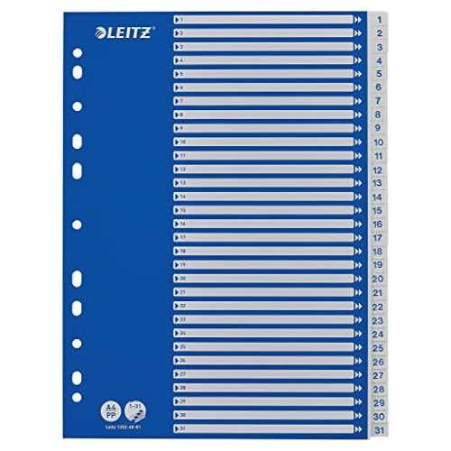 A4 1-31 Index, Heavy Duty Plastic and Cardboard, Blue/White