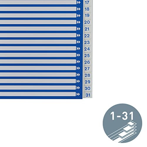 A4 1-31 Index, Heavy Duty Plastic and Cardboard, Blue/White 2