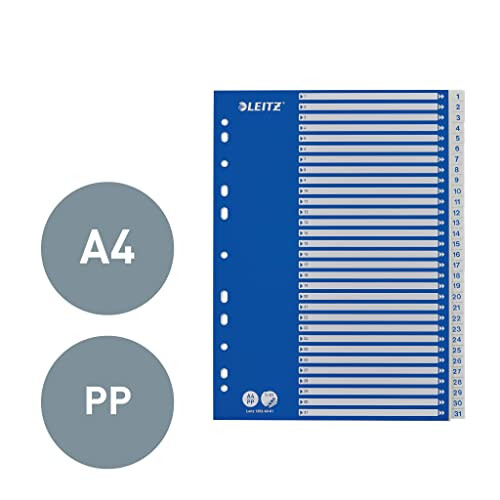A4 1-31 Index, Heavy Duty Plastic and Cardboard, Blue/White 1