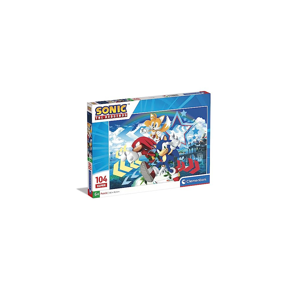 Clementoni 27267 Sonic Supercolor Puzzle-Sonic-104 Pieces, Jigsaw Kids Age 6, Puzzle Cartoon, Made In Italy