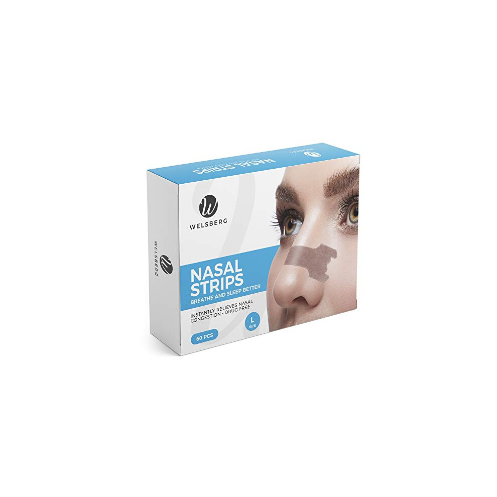 Welsberg 60 Pcs Anti Snoring Nasal Strips Snore Stopper Size L, Improve Sleep Nose Strips, Stop Snoring, Relieve Nasal Congestion