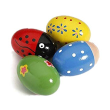 Aestm 4pcs Kids Baby Wooden Egg Maracas Shakers Music Percussion Toy Wooden Egg Maracas Percussion Daffle Music for Children (Random Color)