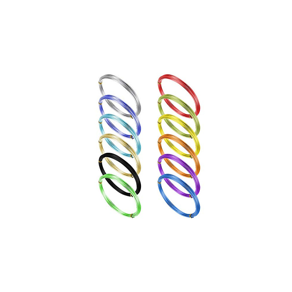 12 Rolls Coloured Wire 0.8mm/ 20 Gauge Aluminum Craft Wire Multi-Colored Flexible Metal Wire Tarnish Resistant Wire Wrapping Beading Thread Cord for