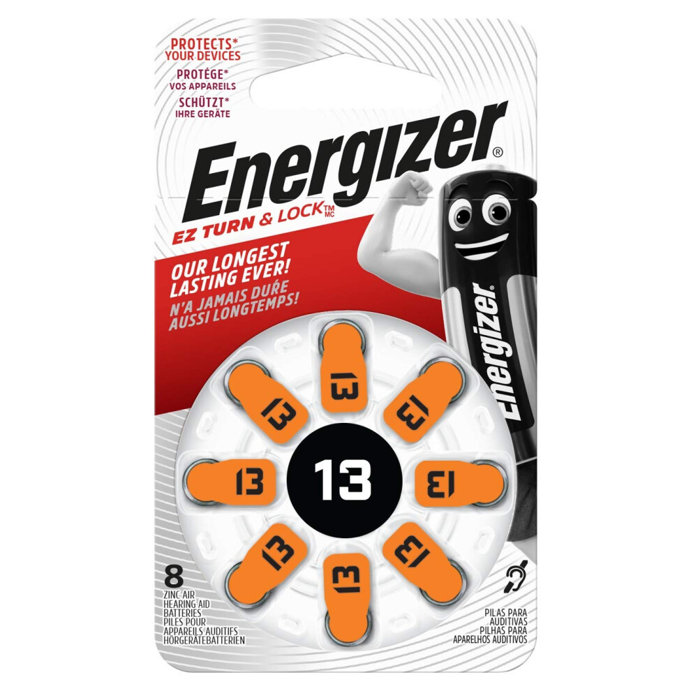 Energizer Hearing Aid Batteries, Size 13, Ez Turn & Lock, Pack Of 8 Orange