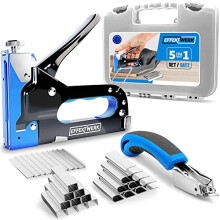 5-in-1 Staple Gun Set, Heavy-Duty Stapler w/ 1500 Staples & Staple Remover for Wood, Fabric, Carpet & Wire Mesh, Hand Tacker w/Power Adjustment for