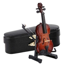 Miniature Violin Model, Wooden Instrument Model, Mini Musical Instrument Decor Gift, with Stand Case Dollhouse Accessories, for Music Enthusiasts,