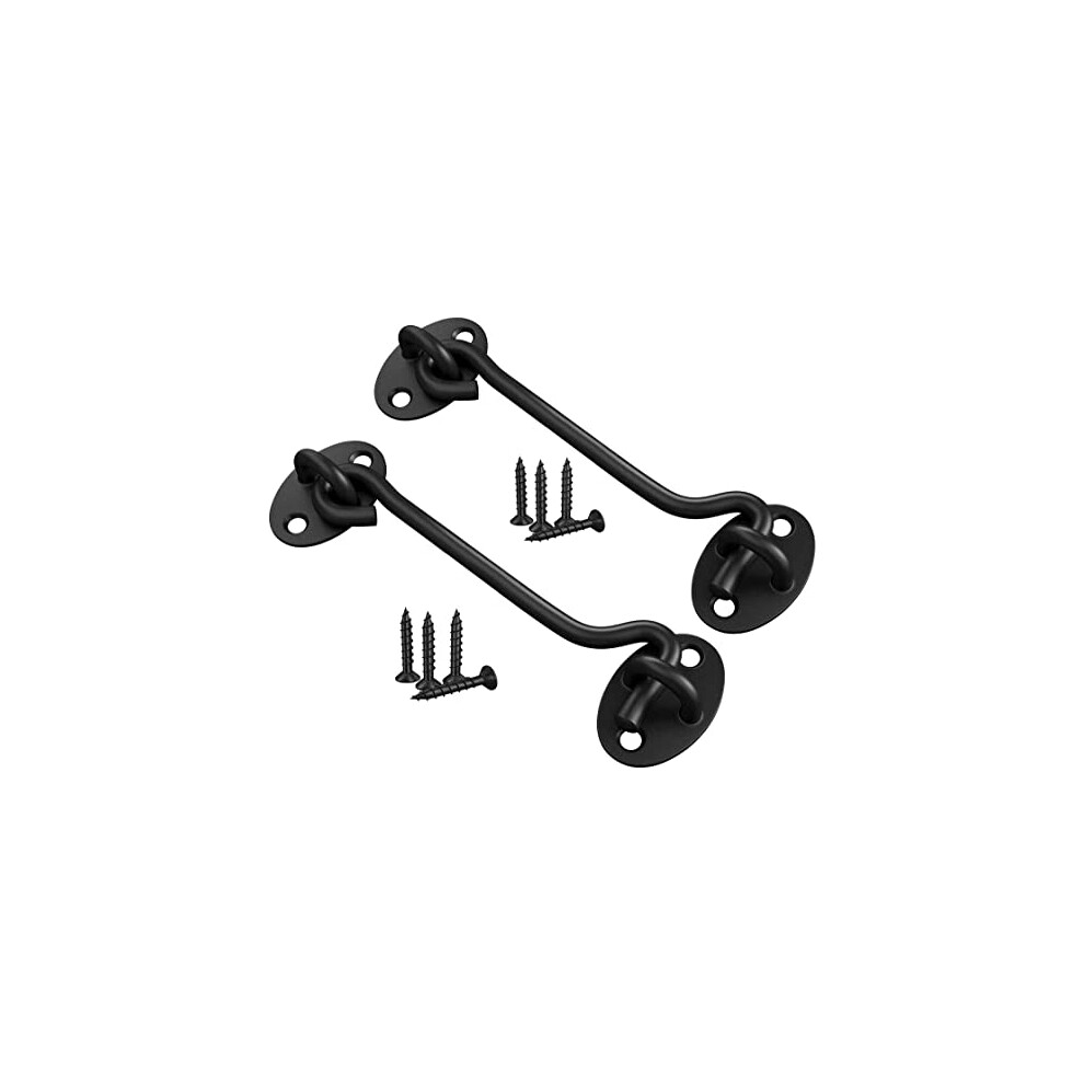 Cabin Hook Gate Hook Lock Black,2Pcs 200Mm Stainless Steel Heavy Duty Gate Latch, Hook And Eye Latch For Garage,Door,Window(8Inch) 8670123985502