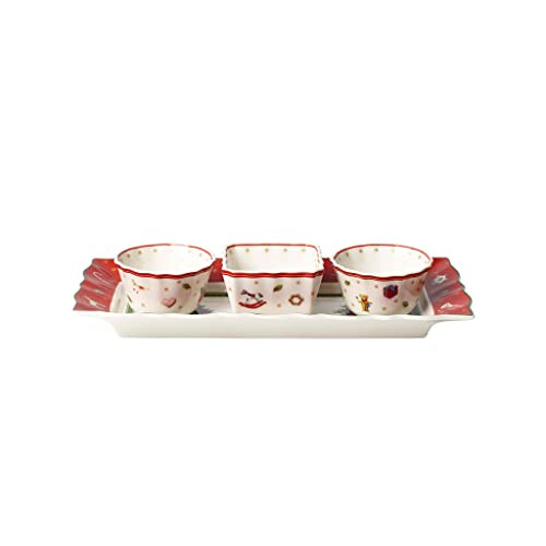 Dip Set, Porcelain, Multi, 4 Pieces, White/Colourful