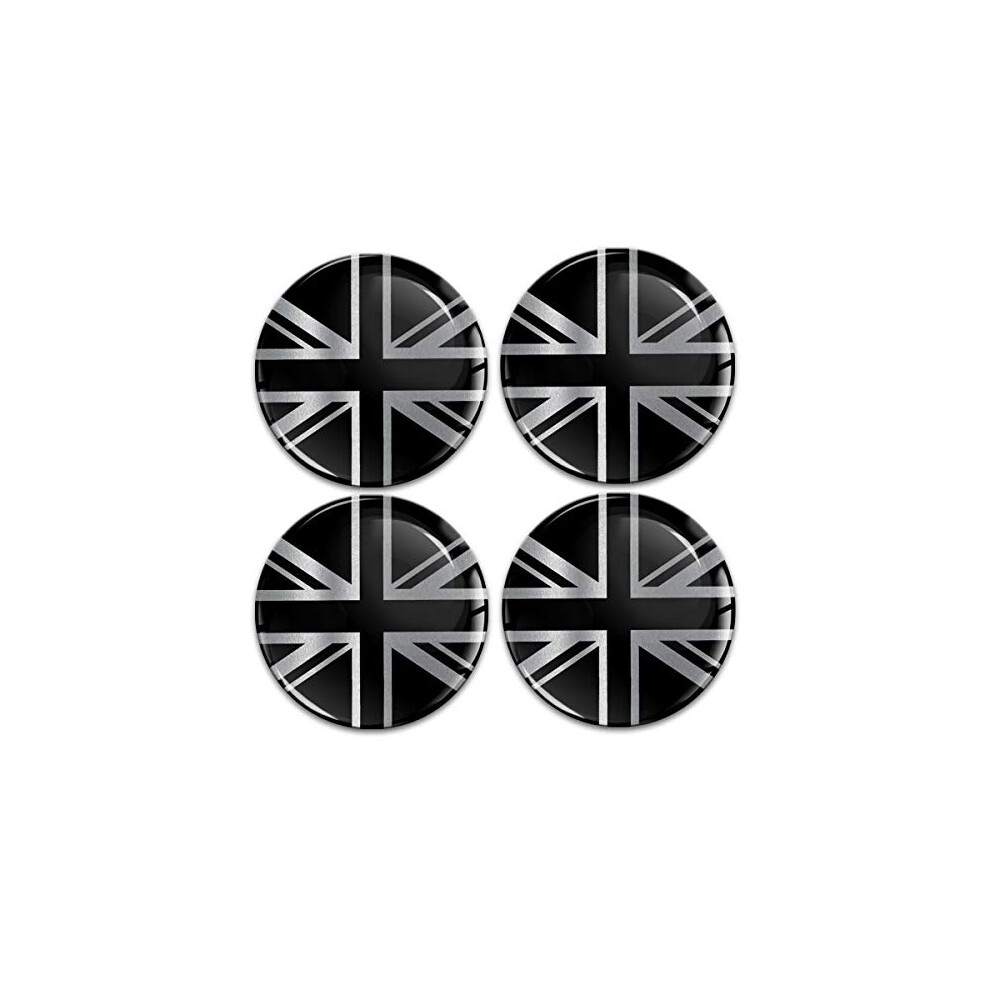 Biomar Labs 4 X 60Mm 3D Domed Car Wheel Centre Center Rims Hub Uk United Kingdom Gb National Flag Union Jack Stickers Decals For Caps A Silver/Black 9145546435549