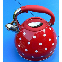 Kitchenware Stunning Red & White Polka Dot Whistling Kettle. Polkadot, Stainless Steel, 3.5 liters, Red