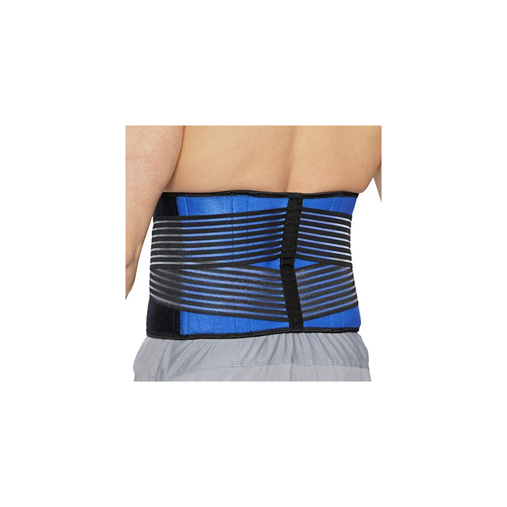 Neotech Care Neoprene Back Brace, Lumbar Support With Double Banded Strong Compression Pull Straps (Black & Blue, Size Xxxl)